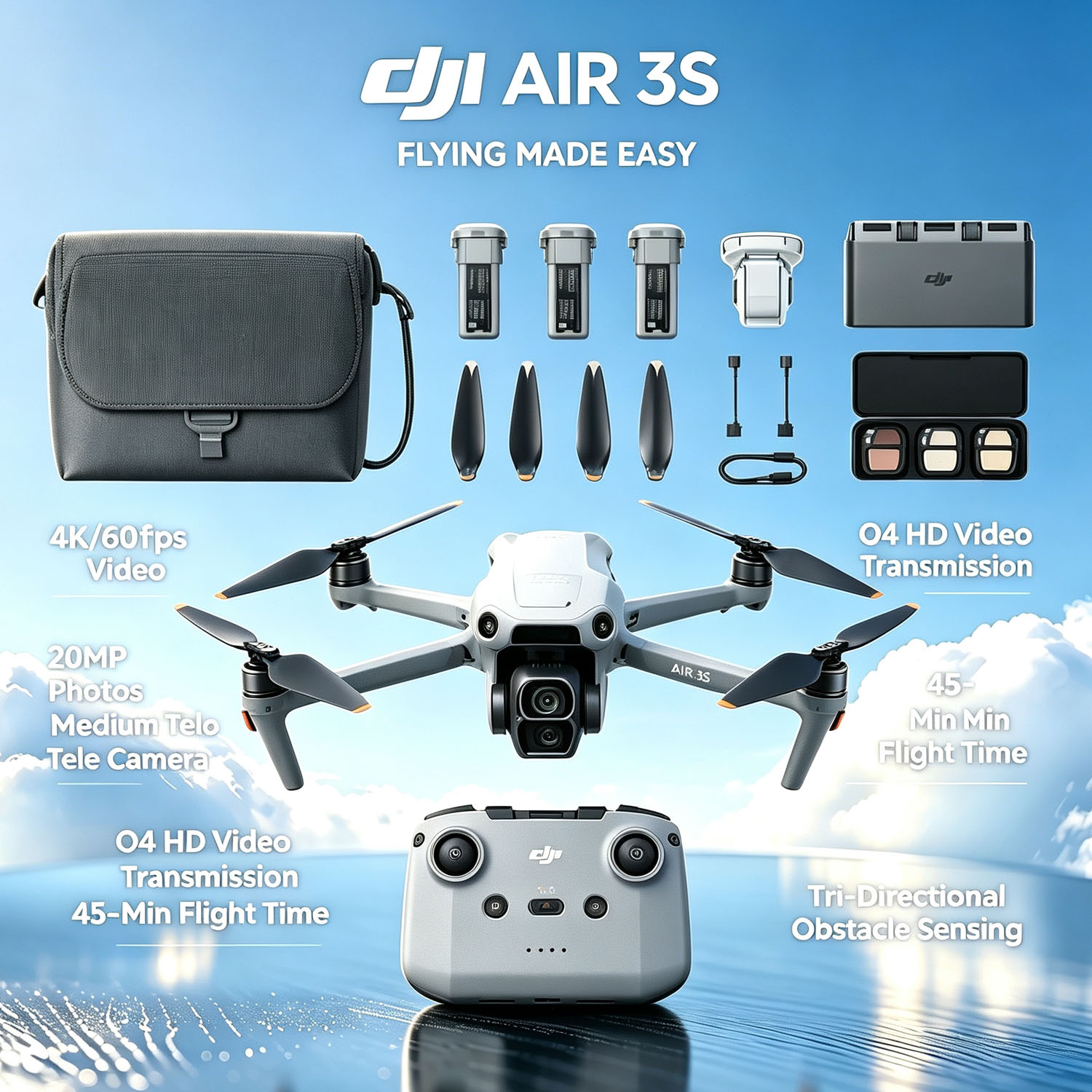 Açılmamış Kutu-DJI Air 3S Fly  - Drone Rc N3 3 Batteries incelemesi ve fiyatı